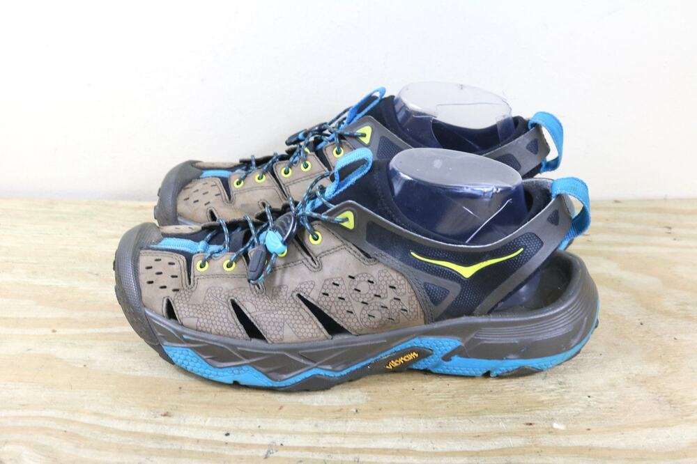 Hoka One One Sandals 9.5 Brown Leather Tor Trafa Hiking Trail Vibram Hippie